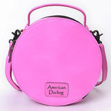 ADBG1300B Pink Tooled Leather Round Crossbody Bag with Top Handle