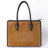 ADBGM484 Suede Western Tote - White Stitch Detail with Braided Trim & Black Leather Handles