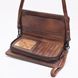 ADBG1717 Suede Leather Wallet Bag with White Western Stitch Embroidery