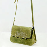 ADBG1692 Distressed Leather Crossbody Bag with White Whipstitch Embroidery - Western Style