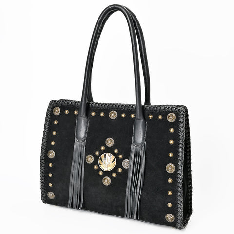 ADBGA878 American Darling Braided Suede Leather Tote Bag with Western Fringes