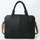 ADBG1551 Black & White Hair-On Hide Tooled Leather Fringe Handbag