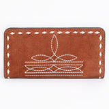 ADBG1687 Suede Leather Wallet with White Whipstitch Embroidery - Western Style