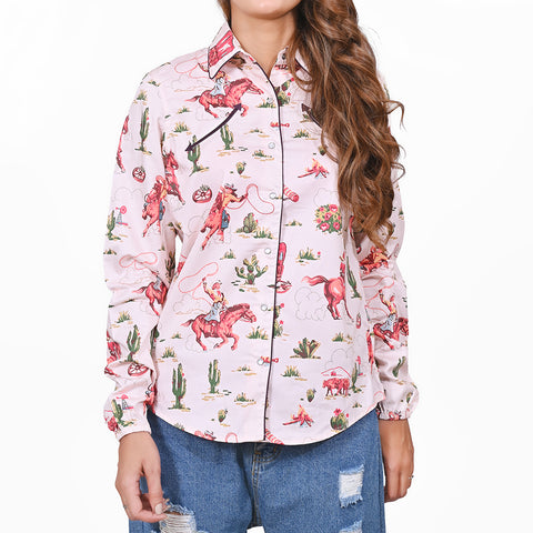 ADSH088 American Darling 100% Satin Cotton Rodeo Theme Country Shirt