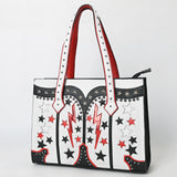 ADBG1757 White Western Boot-Inspired Tote Bag with Lightning Bolts & Star Accents