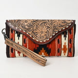 ADBG1477 Hand Tooled Leather & Saddle Blanket Wristlet - Western Clutch by American Darling