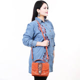 ADBGA712 Western Burnt Orange Suede Shoulder Bag – Tooled Leather Floral Flap with Turn Lock