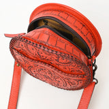 ADBG1461 Round Natural Hand-Tooled Leather Canteen Bag - Floral Whipstitch Western Style
