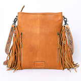 ADBG256 Tooled Leather & Cowhide Fringe Messenger Bag Western Boho Crossbody by American Darling