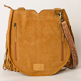 LC-ADBGA431 American Darling Western Feather Tooled Leather Messenger Bag with Fringe