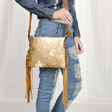 LC-ADBG109 Hair-On Cowhide Leather Crossbody Bag with Fringe-Western Style by American Darling