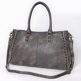 ADBGM127E Distressed Grey Leather Tote Bag - Western Whipstitch Handbag with Crossbody Strap