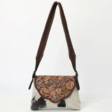ADBGA571 Hand-Tooled Leather & Cowhide Crossbody Bag Western Floral Saddle Flap