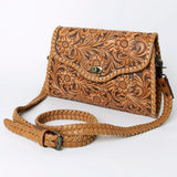 ADBG1057 Tooled Leather Western Wallet Crossbody Bag-Floral Braided Strap by American Darling