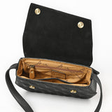ADBGA856 Quilted Black Leather Crossbody Bag - Tooled Floral Flap with Western Strap