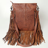 LC-ADBG719 Leather Fringe Crossbody Bag with Tooled Panel