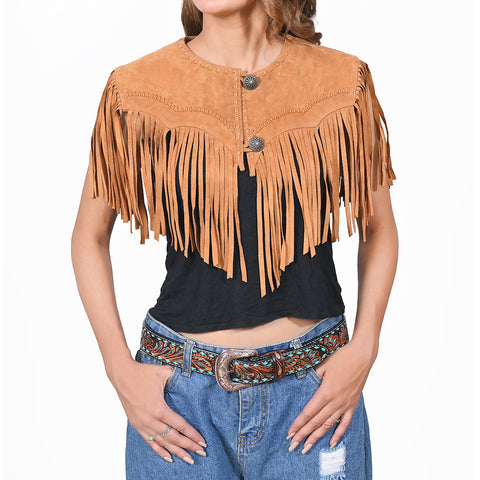 ADDR025-M American Darling Western Suede Leather Fringe Capelet Vest with Concho Buttons