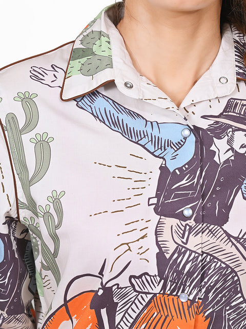 ADSH083 American Darling 100% Satin Cotton Printed Western Button Down Shirt