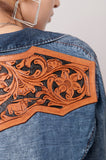 LC-ADSH022 Genuine leather Women Denim shirt jacket dress