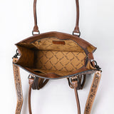 ADBG1718 Tooled Leather & Cowhide Western Tote Bag with Fringe and Floral Embroidery