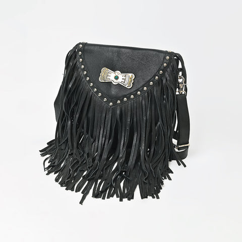 ADBGM835 American Darling Leather Studded Fringe Crossbody Bag
