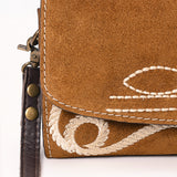 ADBGA686 Western Clutch Crossbody Bag with White Rope Stitch Embroidery