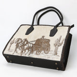 ADBGM512 Western Cowhide Leather Tote with Stagecoach Embroidery -Handcrafted Rodeo Purse