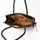 ADBGM512 Western Cowhide Leather Tote with Stagecoach Embroidery -Handcrafted Rodeo Purse