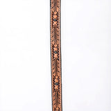 ADHTBR108 Tooled Natural Leather Western Hatband with Feather Pattern & Silver Buckle