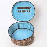 ADBGA412 Western Hand Tooled Leather Jewelry Case Oval Floral Organizer (Tan)