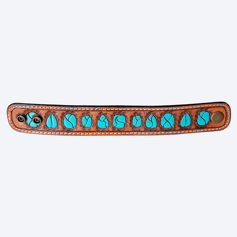 ADBRF188 Hand Tooled Leather Cuff - Turquoise Gemstone-Inspired Design