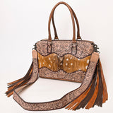 LC-ADBG1258 Tooled Leather Hair-On Hide Handbag - Western Fringe Shoulder Bag