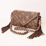 ADBG1581 Hand-Tooled Leather Envelope Clutch - Western Crossbody with Braided Strap & Fringe
