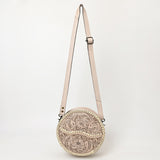 ADBG1461 Round Natural Hand-Tooled Leather Canteen Bag - Floral Whipstitch Western Style