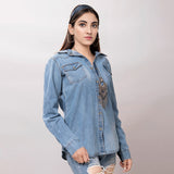 LC-ADSH024 Genuine leather Women Denim shirt jacket dress