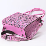ADBG1314 Pink Tooled Leather Tote Bag - Western Floral Shoulder Purse