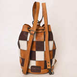 ADBG1324 Western Patchwork Leather & Cowhide Drawstring Backpack with Tooled Accent