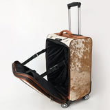 ADBG1575 Large Western Rolling Luggage - Light Hair-On Hide with Tooled Leather Accents