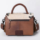 ADBG983 Hair-On Cowhide & Croc Embossed Leather Crossbody Purse with Turquoise Conchos Western Fringe Bag