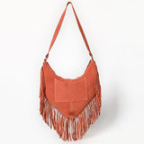 ADBGA733 V-Cut Suede Fringe Crossbody Bag - Western Embroidered Hobo Purse