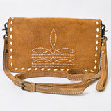 ADBG1717 Suede Leather Wallet Bag with White Western Stitch Embroidery