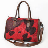 ADBG1562A Red & Brown Croc Embossed Leather Barrel Bag - Western Weekender Style
