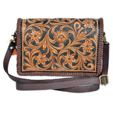 ADBGA614 Tooled Leather Western Crossbody Bag-Floral Handcrafted Shoulder Purse