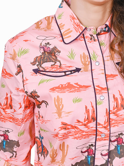 ADSH087 American Darling Printed Satin Cotton Cowboy Rodeo Country Button Down Shirt
