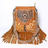 ADBG256 Tooled Leather & Cowhide Fringe Messenger Bag Western Boho Crossbody by American Darling