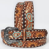 ADBLF206 Beautifully Hand Tooled Hand Painted Genuine American Leather Belt Men and Women Bling
