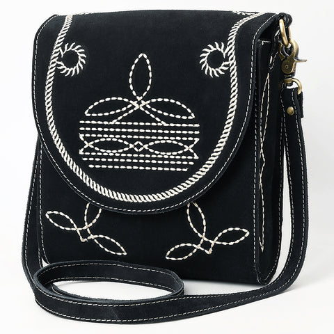 American Darling Boot Stitched Suede Genuine Leather Cross body Bag