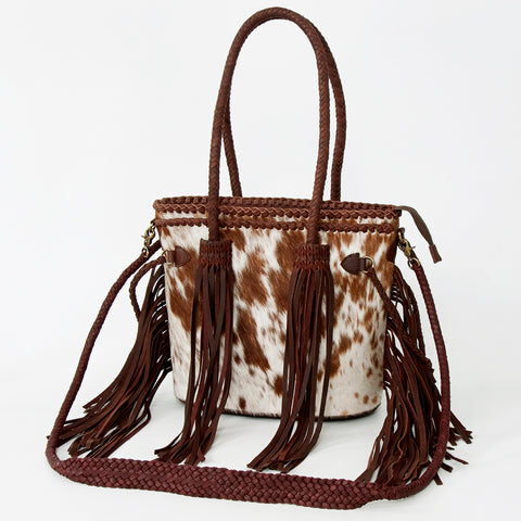 ADBGD117 American Darling Hair-On Cowhide Tote Bag with Fringes & Braided Handles
