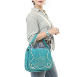 ADBGA670 Suede Western Shoulder Bag with Rope Embroidery-Convertible Crossbody Purse