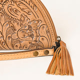 LC-ADBG1233H Hand-Tooled Leather Clutch - Semi-Circle Wristlet with Tassel